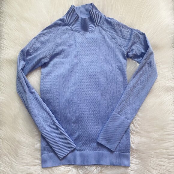 Lululemon Hydrangea Blue Rest Less Mock Neck Long Sleeve Top - Picture 2 of 9
